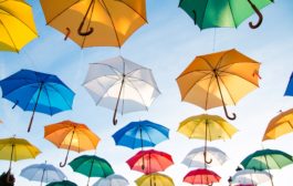 Assorted-color Straight Umbrella Hanging on Black Wire